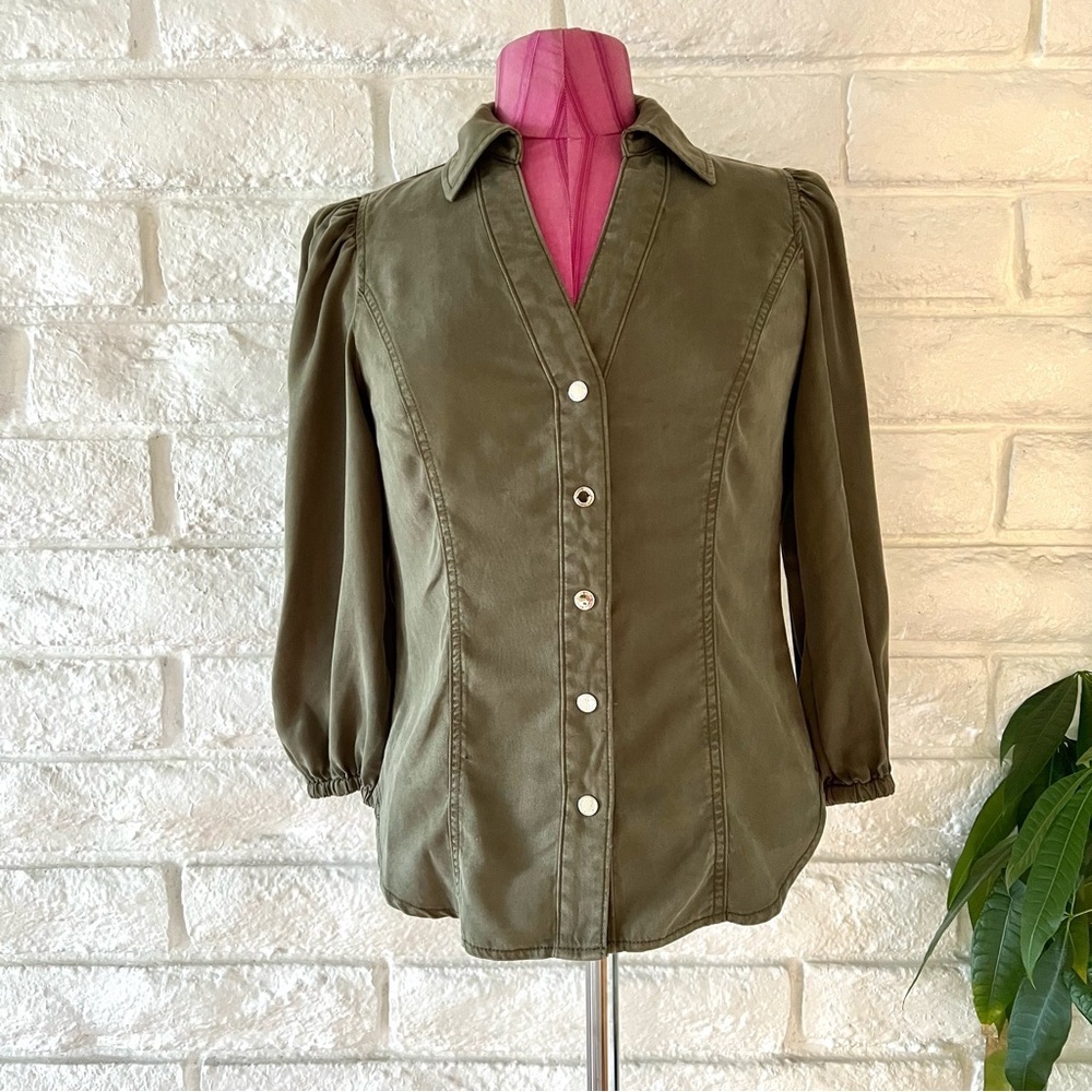 White House Black Market Olive Button Down Shirt